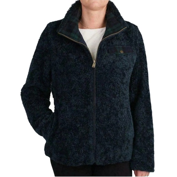 Pendleton Sherpa Fleece Jacket Blue Plaid Lined Zip Up Small Cozy Fall teddy - Picture 1 of 9